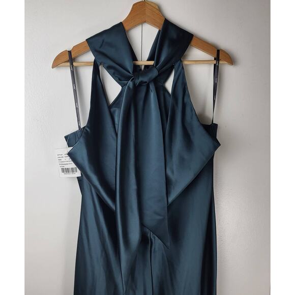 NWT LOVELY Dessy Collection Twist Halter Charmeuse Tie Back Trumpet Maxi Gown L - Picture 9 of 11